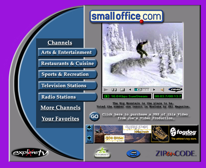 Exploretv dial up video player for local yellow page video samples
